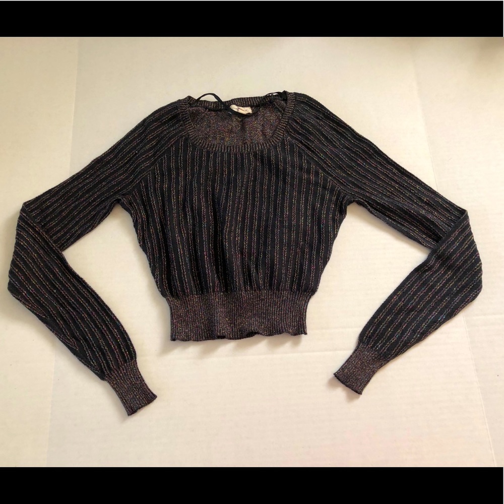 Rainbow Glitter Long Sleeve Black Top
